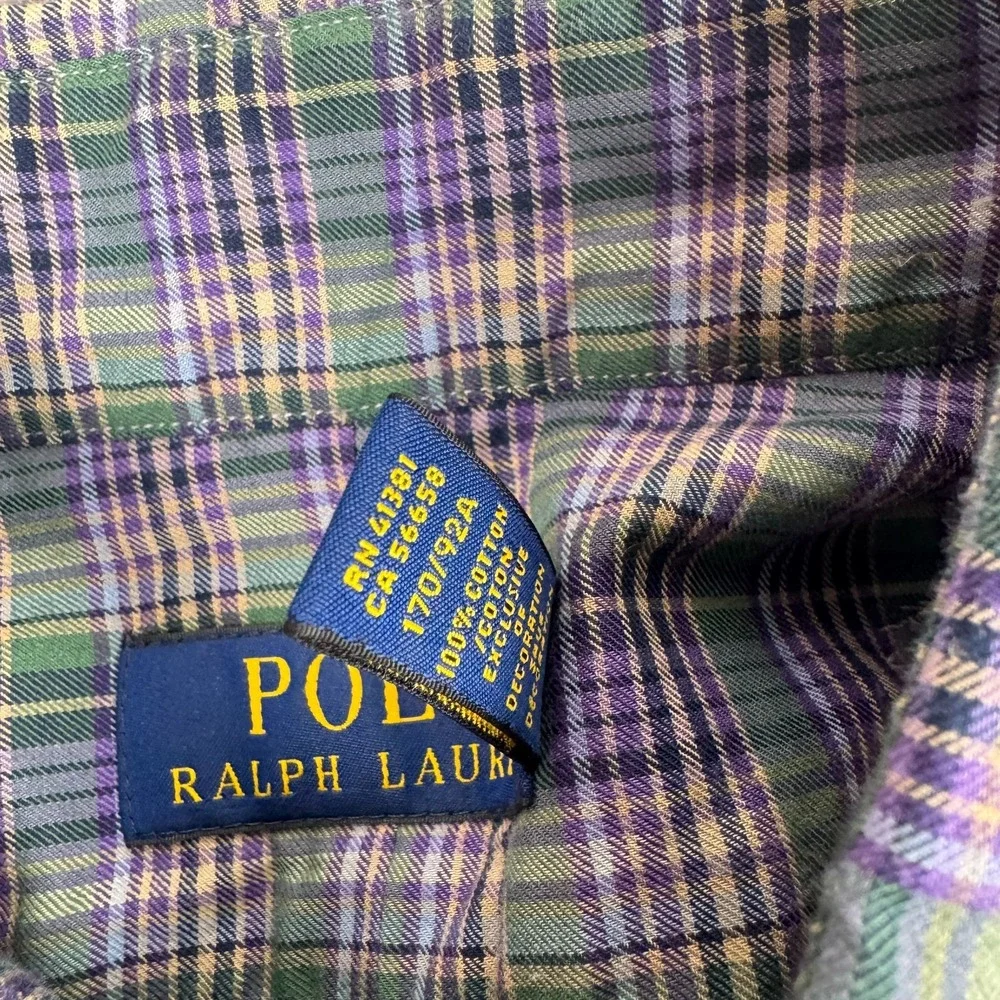Polo Ralph Lauren Button Up Shirt Long Sleeve Cotton Purple Green Mens Small S